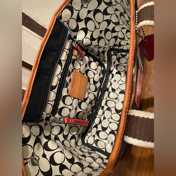 COACH REHAB Project Red and Navy Blue Tote Bag AND Red Patent Long Wallet SET - Picture 6 of 14